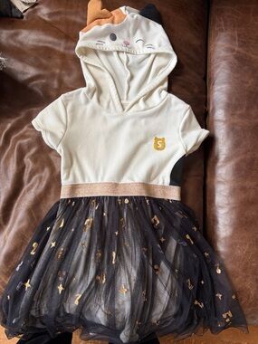 Squishmallows Cream and Black Hooded Dress with Gold Accents